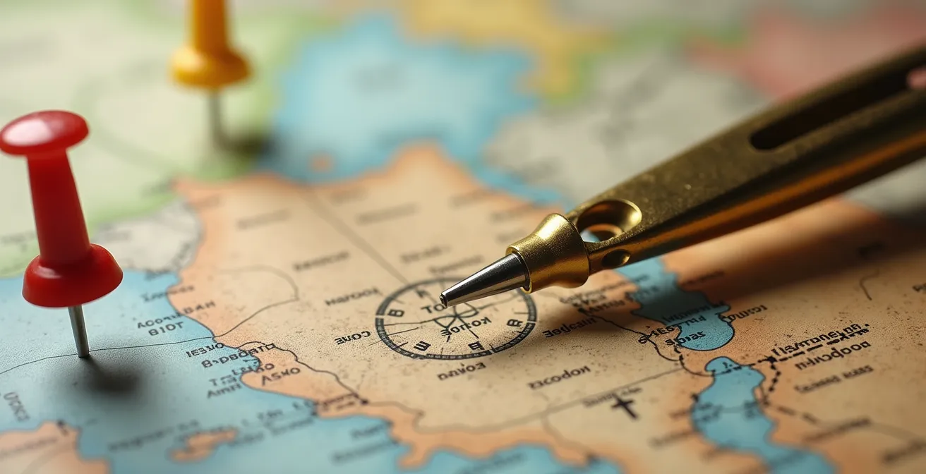 Vista macro dettagliata di una mappa digitale con punti di consegna e calcolo del centro ottimale