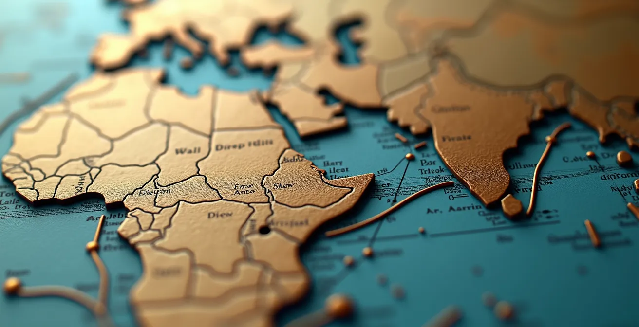 Dashboard di controllo con grafici e mappe delle rotte marittime visualizzate in modo astratto