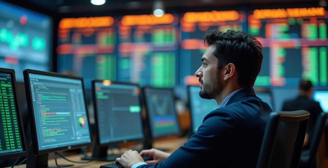 Centro di controllo logistico con dashboard di monitoraggio in tempo reale