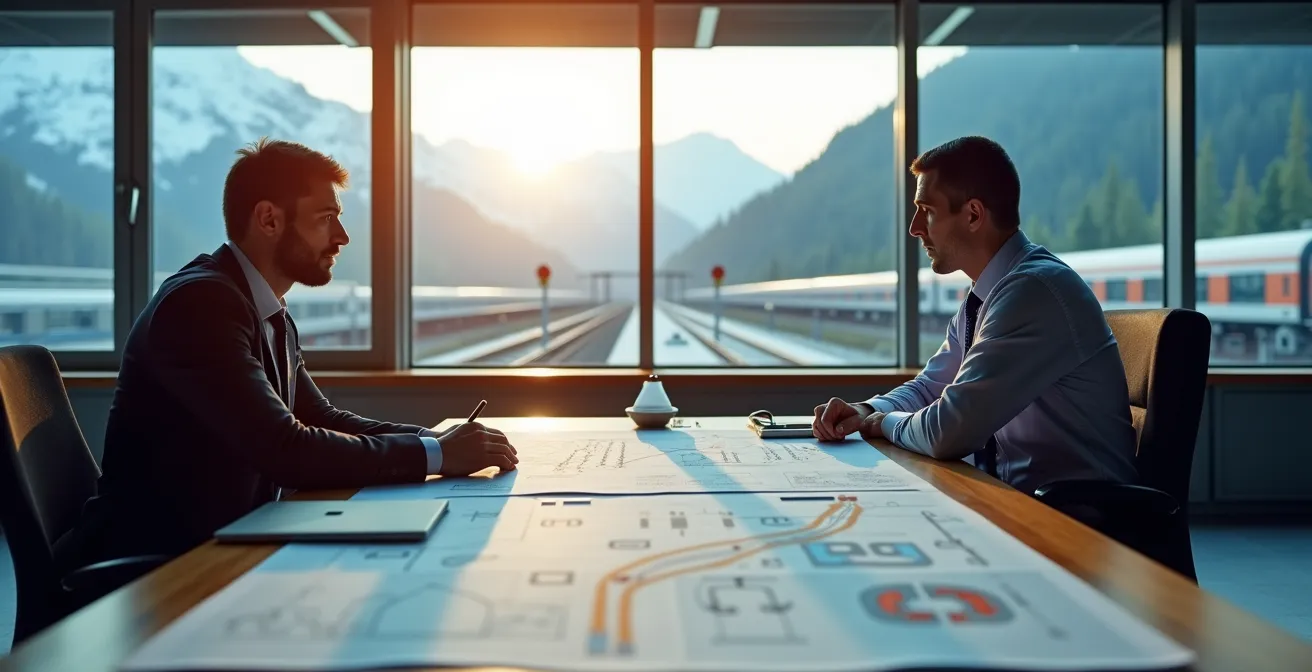 Terminal ferroviario di confine con treni merci italiani e svizzeri