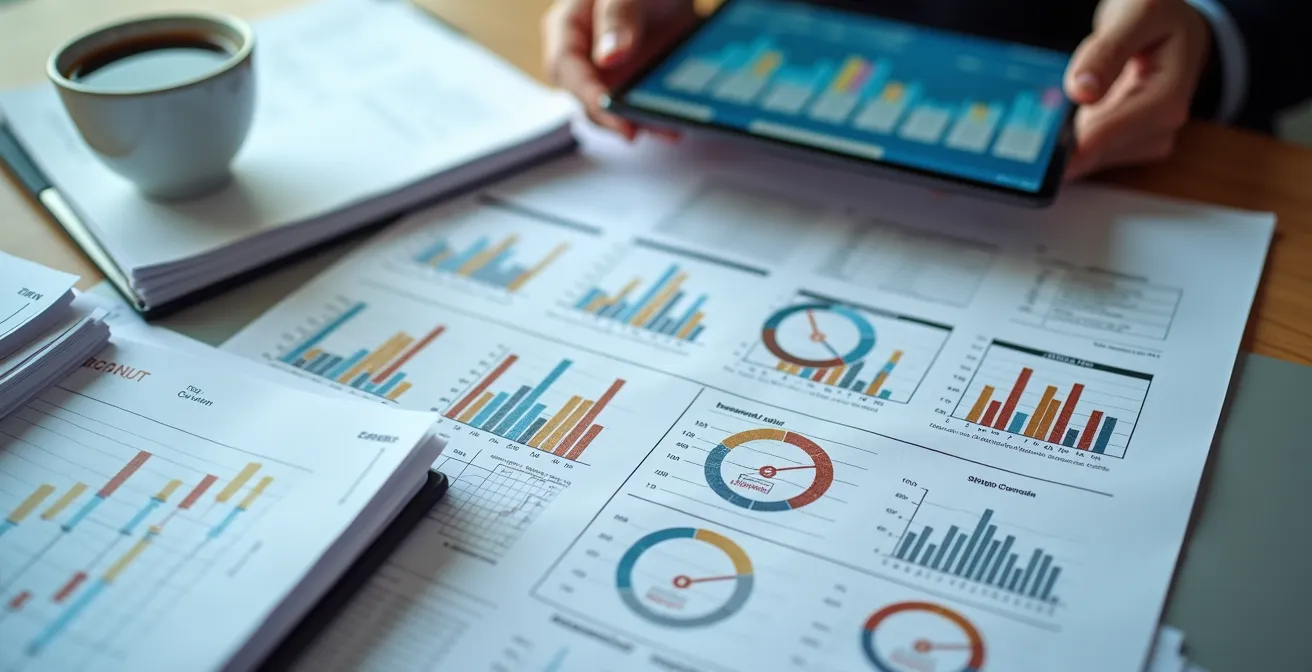 Primo piano di documenti doganali e tablet con sistemi di tracking in un ufficio portuale
