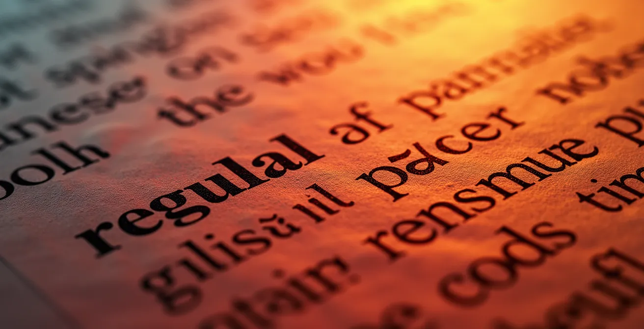 Vista macro di documenti normativi con elementi simbolici di rischio e conformità