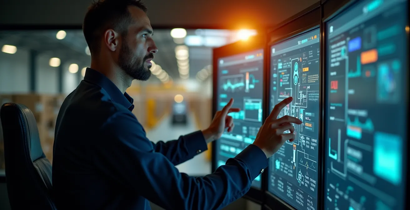 Ex carrellista supervisiona sistema AGV da postazione controllo ergonomica